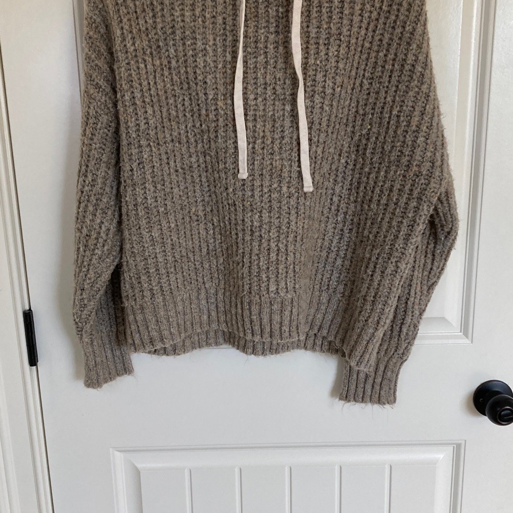 Aerie Womens Cozy Ribbed Chunky Knit Hoodie Sweater Size Medium Tan Brown - Picture 3 of 6